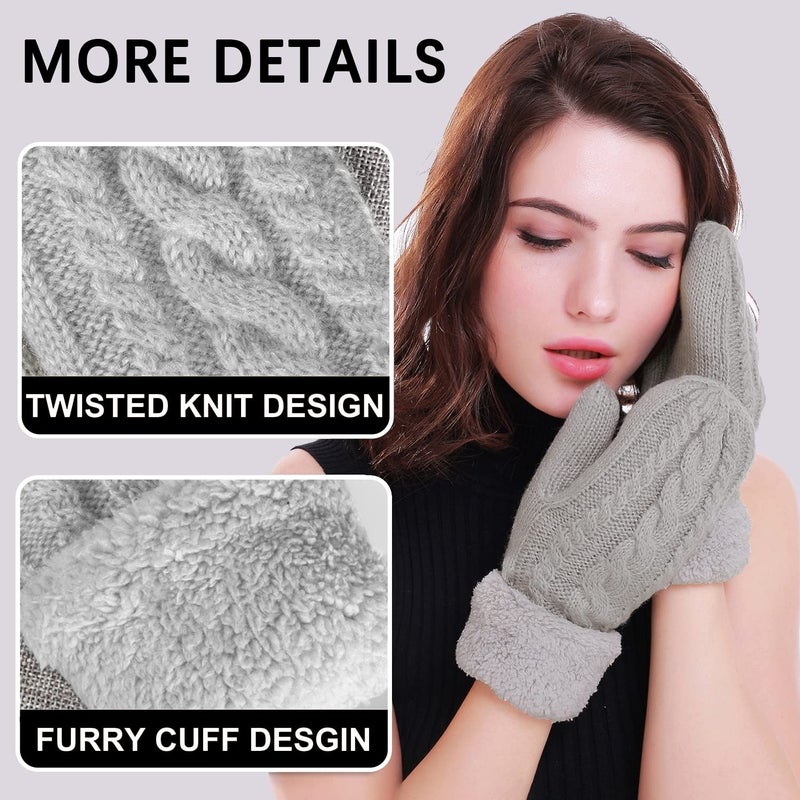 Whiteleopard Women's Winter Gloves Warm Lining - Cozy Wool Knit Thick Gloves Mittens in 11 color (gray) - Image 4